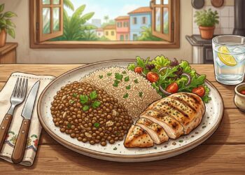 Lentilha com arroz integral comparada ao peito de frango mostra como a proteína vegetal pode ser uma alternativa nutritiva e equilibrada.