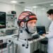 Capacete com luz infravermelha usado em pesquisas para estimular células do cérebro e ajudar no tratamento de Alzheimer e Parkinson.