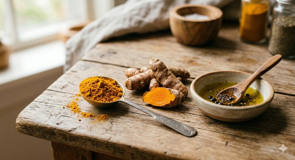 Cúrcuma combinada com pimenta-preta e gordura para melhor absorção
