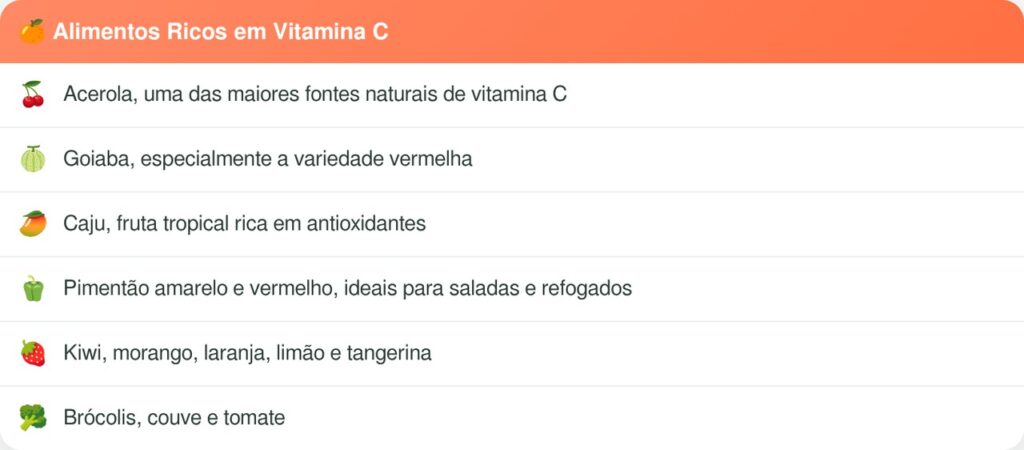 alimentos ricos em vitamina C