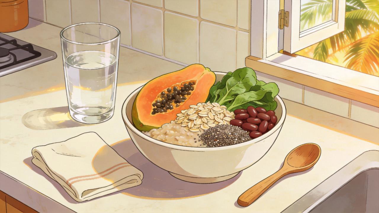 Fibras e água ajudam a manter o trânsito intestinal equilibrado.