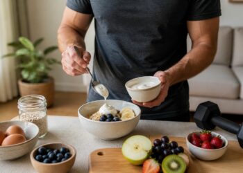 Um café da manhã com boa proteína ajuda a apoiar músculos e força ao longo do envelhecimento.
