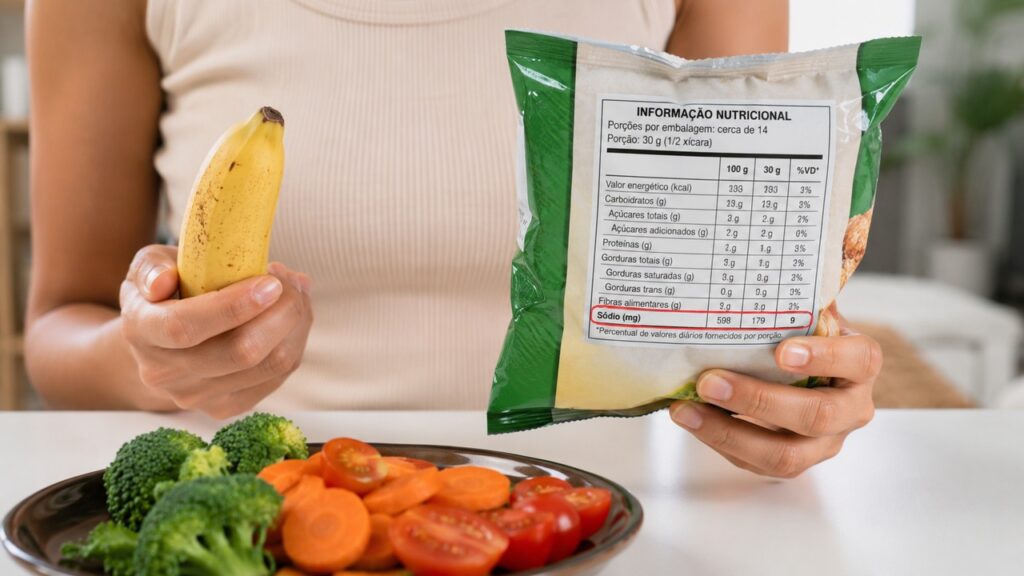 Comparar o sódio dos rótulos com escolhas naturais ajuda a ajustar a alimentação com mais segurança.