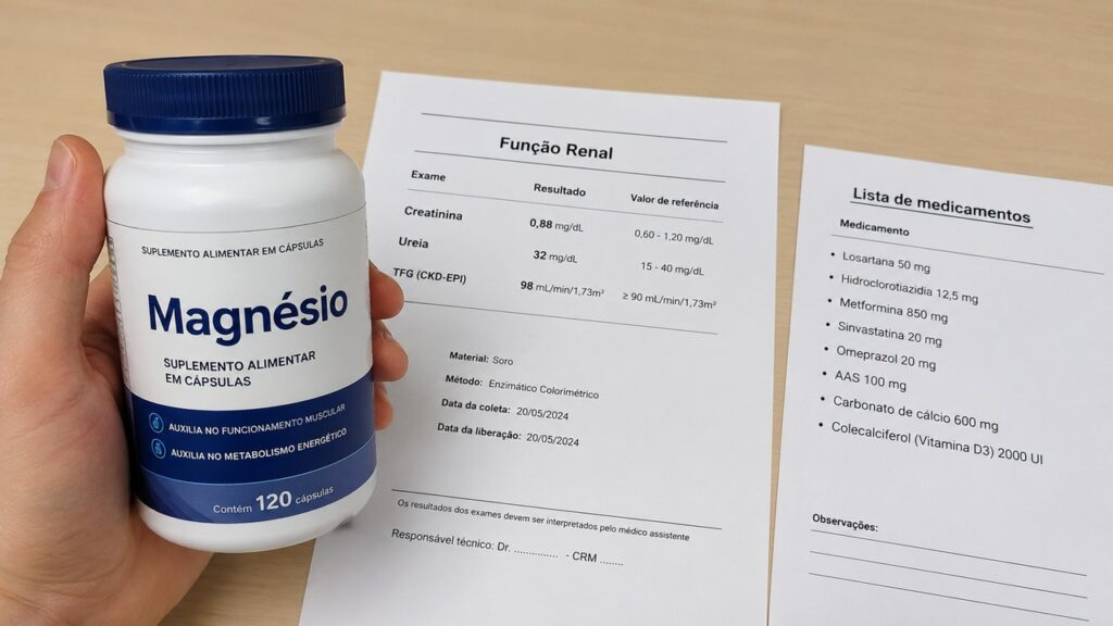 Avaliar rins e medicamentos em uso é essencial antes de tomar magnésio por conta própria.