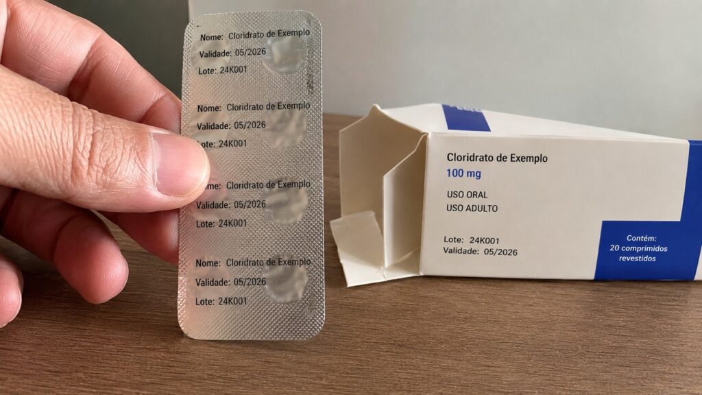 A comparação entre caixa e cartela reduz o risco de uso errado quando há suspeita de embalagem trocada.