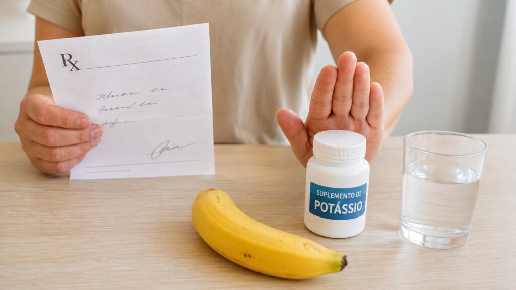 Suplementos de potássio exigem orientação, especialmente para quem tem rim ou coração sensível.