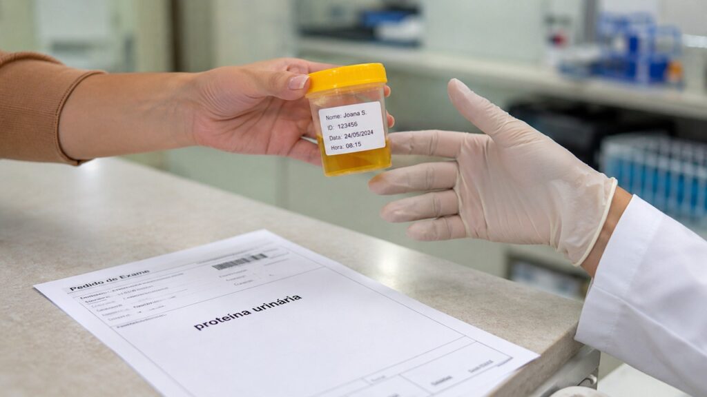 Exames de urina e sangue ajudam a confirmar se há perda de proteína e alteração renal.