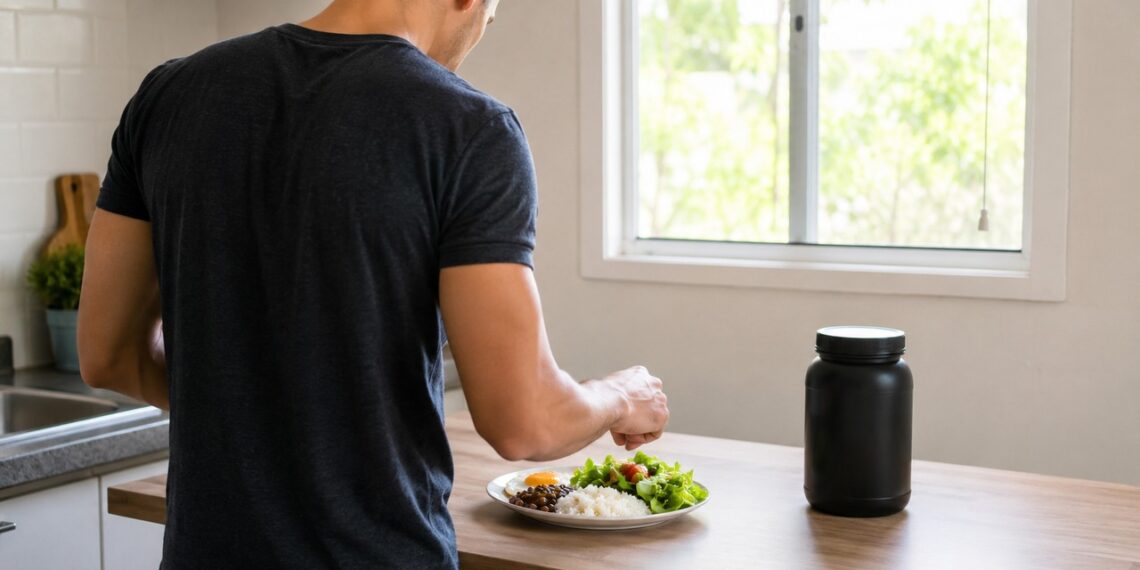 Arroz, feijão e ovo podem formar uma refeição proteica simples sem depender de suplementos.