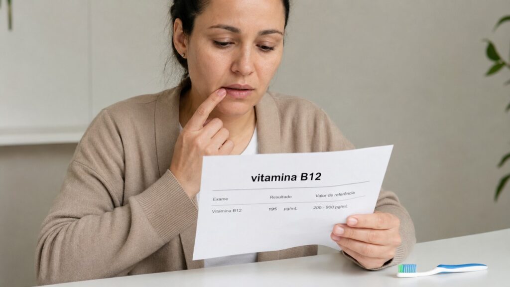 Exames ajudam a entender se sinais na boca têm relação com deficiência de vitamina B12.