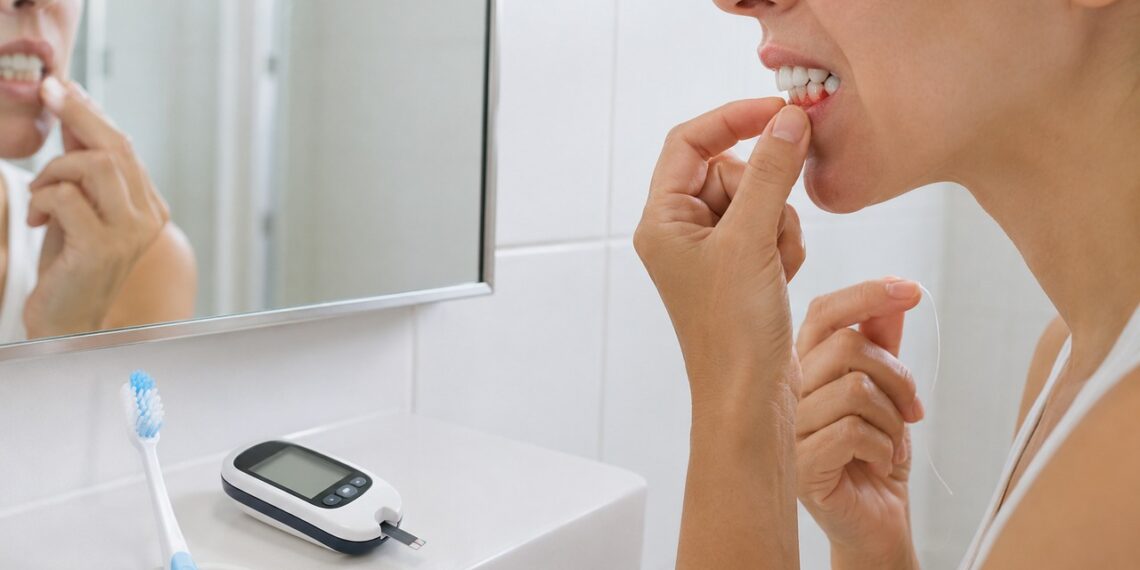 O sangramento frequente na gengiva pode ser um alerta para inflamação bucal ligada ao diabetes.