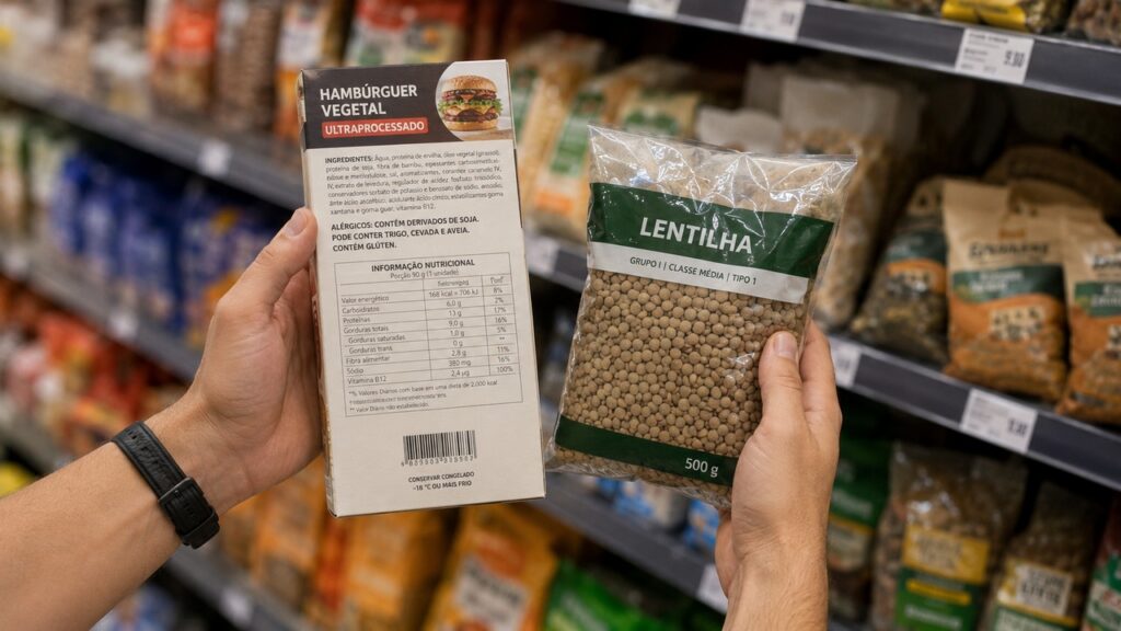 Ler rótulos ajuda a diferenciar comida vegetal de verdade de produtos plant-based ultraprocessados.