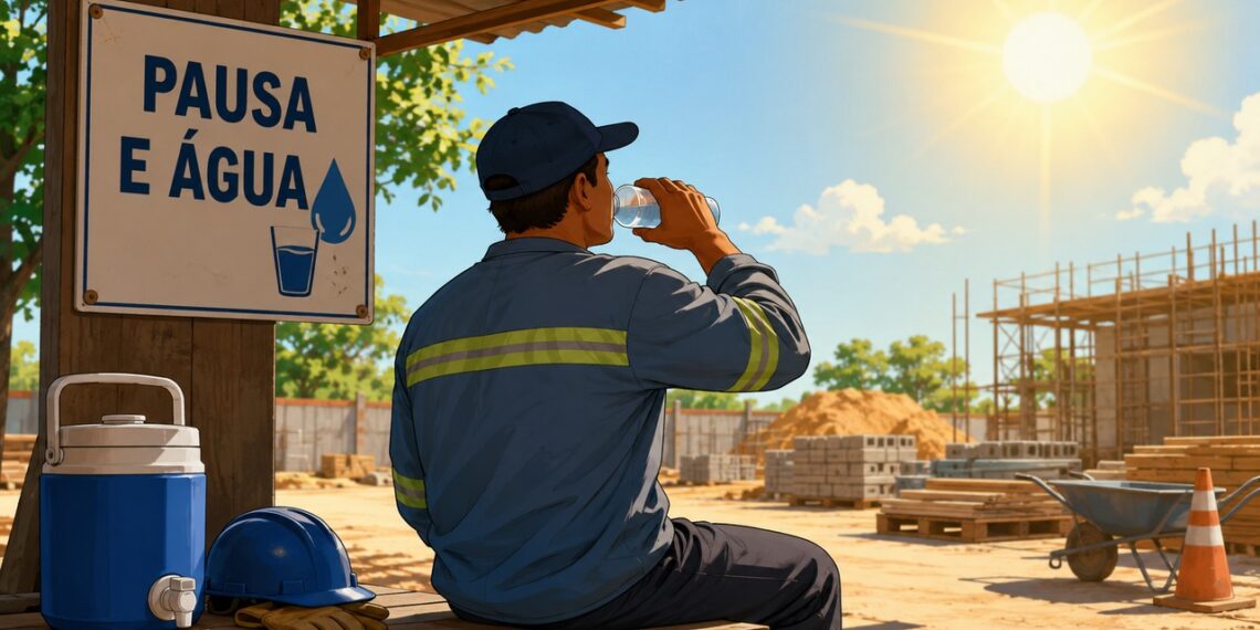 Pausas à sombra e hidratação regular ajudam a proteger os rins durante jornadas sob calor intenso.