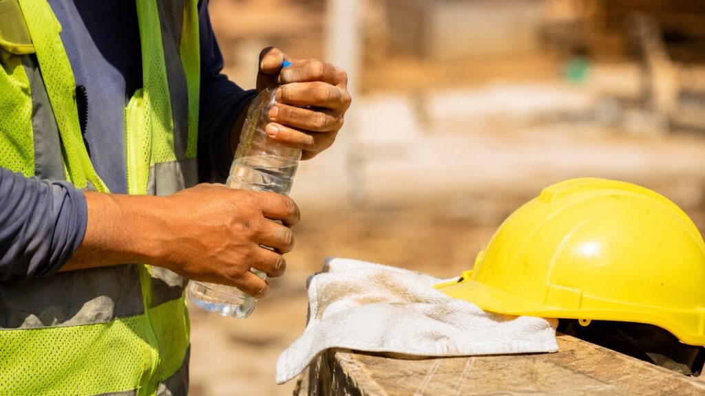 Ter água acessível durante o expediente é uma medida simples para reduzir o estresse do calor sobre o corpo.