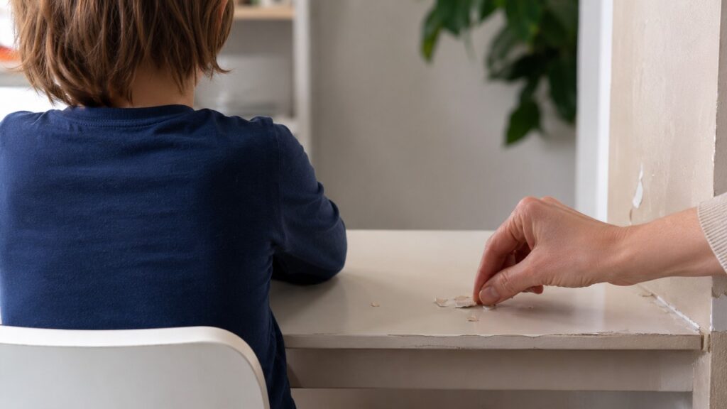 Evitar contato com tinta descascada ajuda a reduzir riscos quando há suspeita de pica infantil.