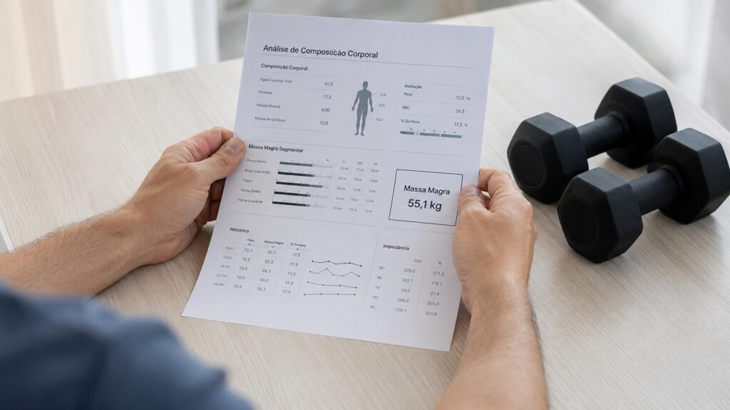 Acompanhar composição corporal ajuda a diferenciar perda de gordura de perda muscular.