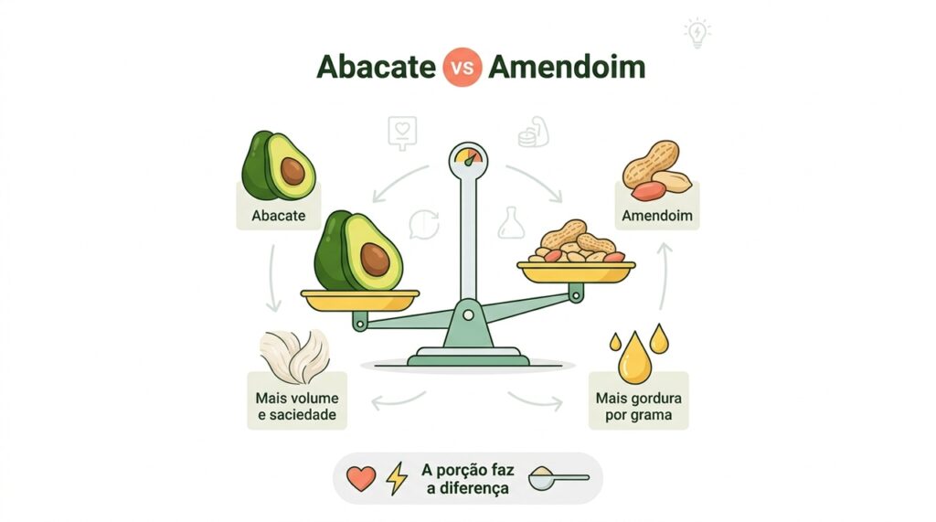 Qual tem mais gordura, o abacate ou o amendoim?