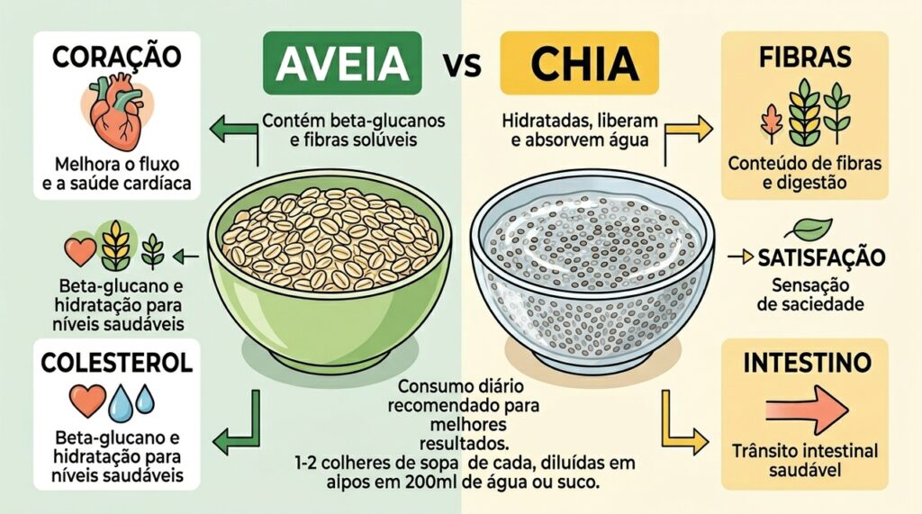 Qual tem mais fibra, a aveia ou a chia?