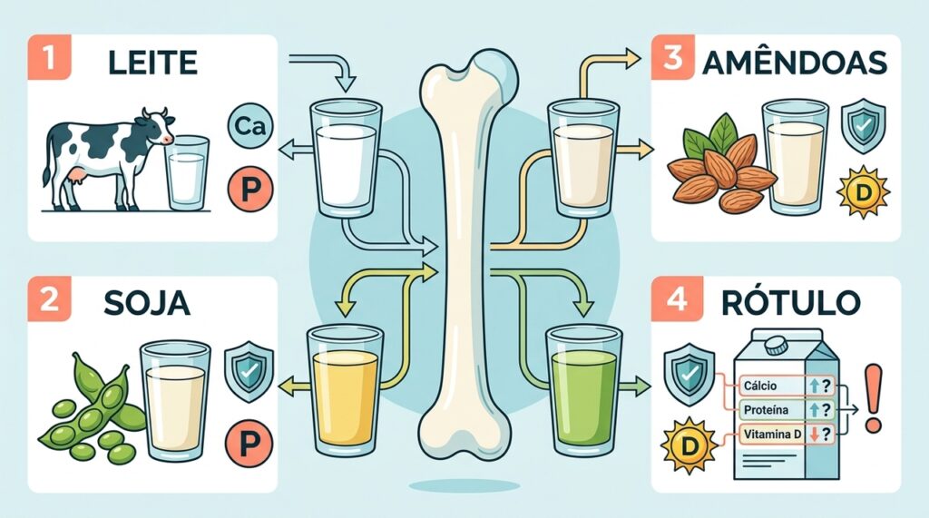 Qual tem mais cálcio, o leite de vaca ou o leite vegetal?