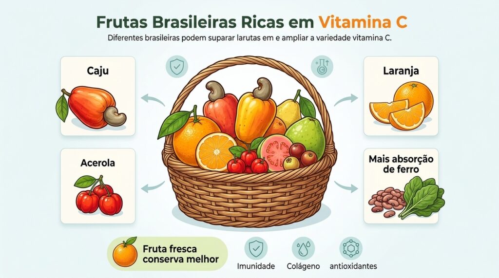 Qual tem mais vitamina C, a laranja ou o caju?