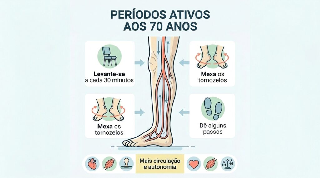 Aos 70 anos, não se deve permanecer sentado com tanta frequência; a circulação precisa de movimento regular para funcionar bem