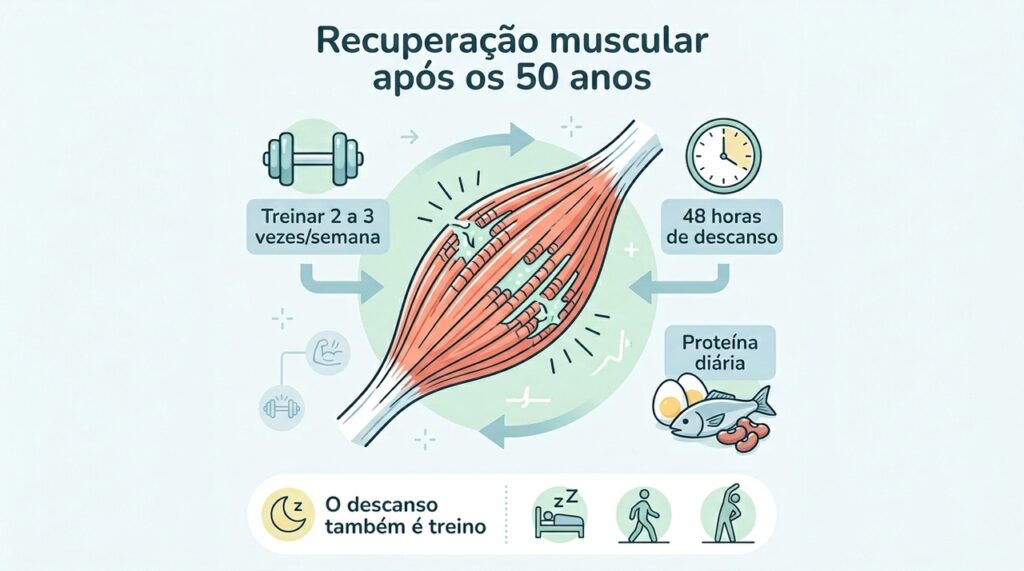 Aos 50 anos, não se deve treinar com tanta intensidade todos os dias; os músculos precisam de mais tempo de recuperação