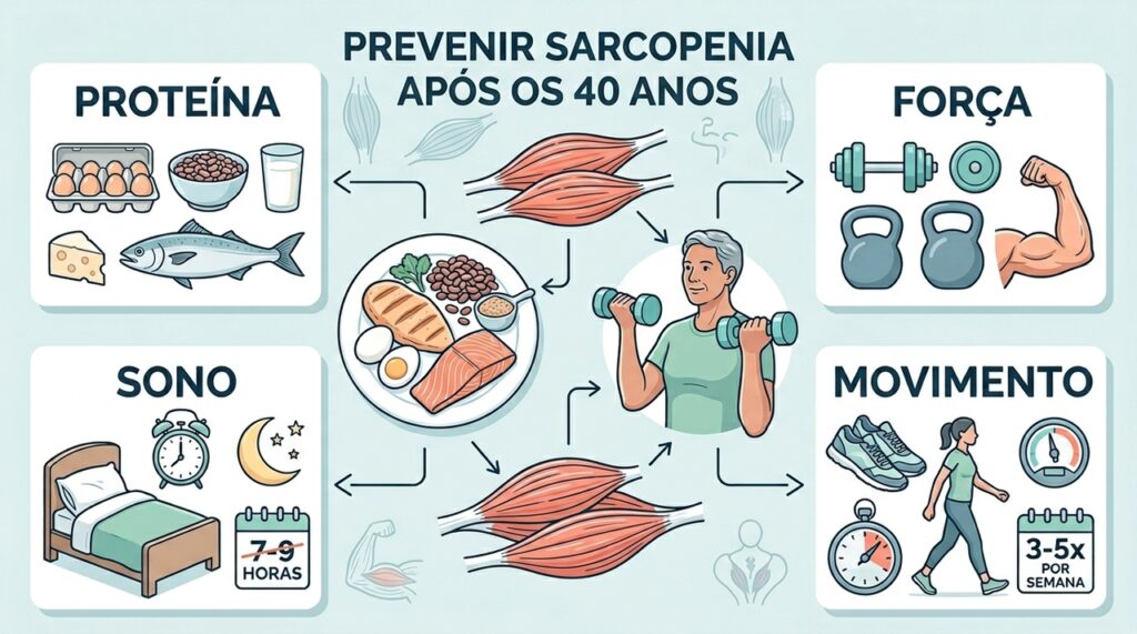 Hábitos cotidianos associados à perda de massa muscular após os 40 anos