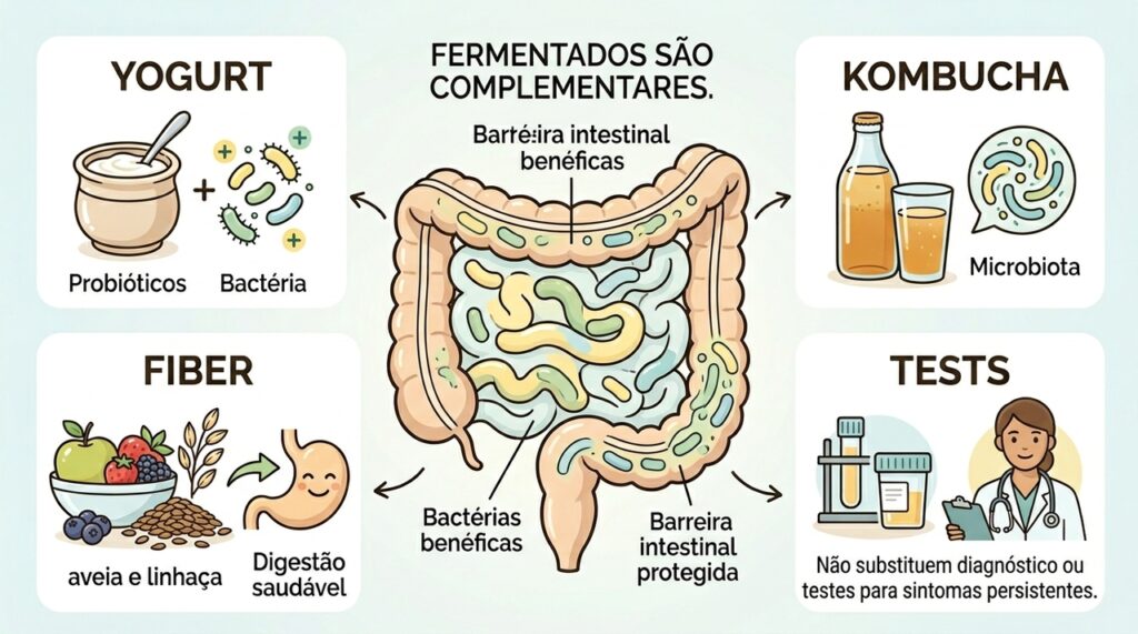 É possível avaliar a saúde intestinal sem exames laboratoriais e melhorá-la com iogurte natural e kombucha?