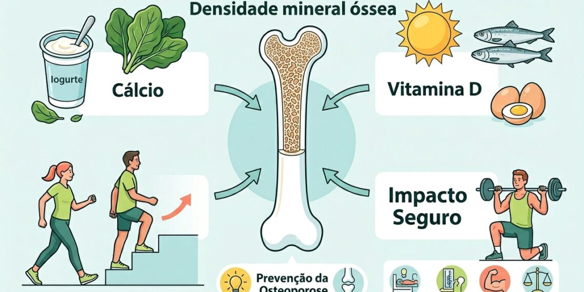 Para manter ossos fortes, o corpo precisa de cálcio, vitamina D e exercícios de impacto