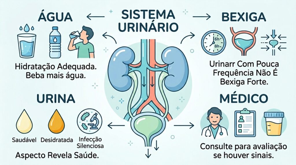 Se alguém fica horas sem urinar durante o dia, não é controle da bexiga: é um sinal de baixa hidratação ou problemas urinários