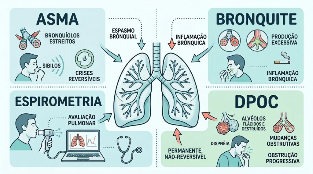 Como diferenciar entre asma e outras doenças respiratórias, como bronquite ou DPOC