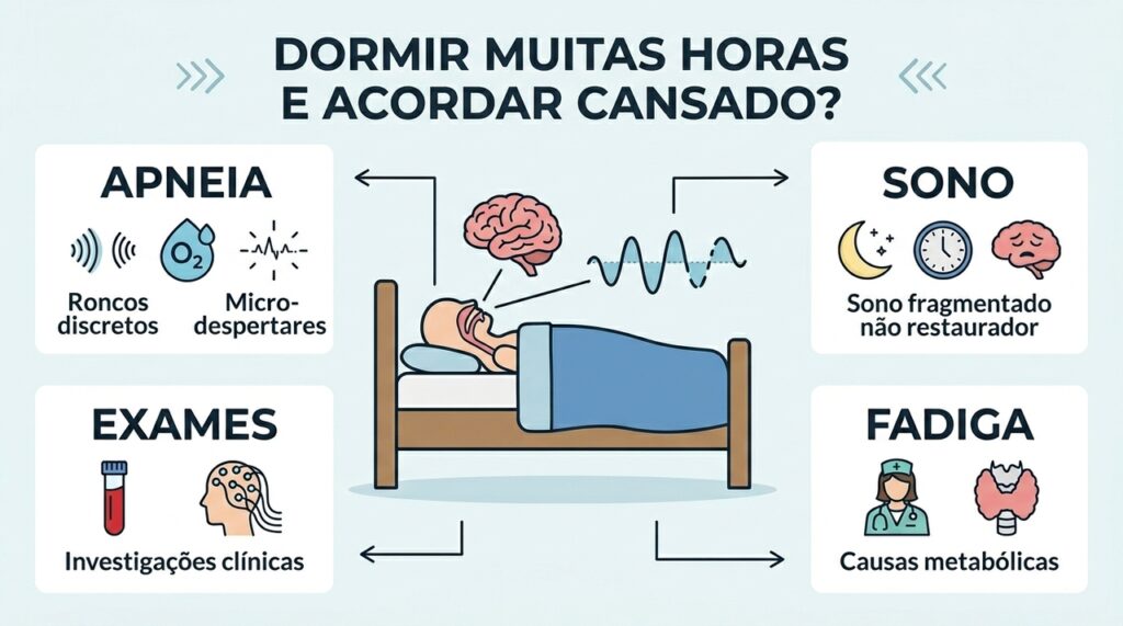 Se alguém dorme demais e ainda acorda cansado, não é apenas preguiça: é um sinal de possível distúrbio do sono