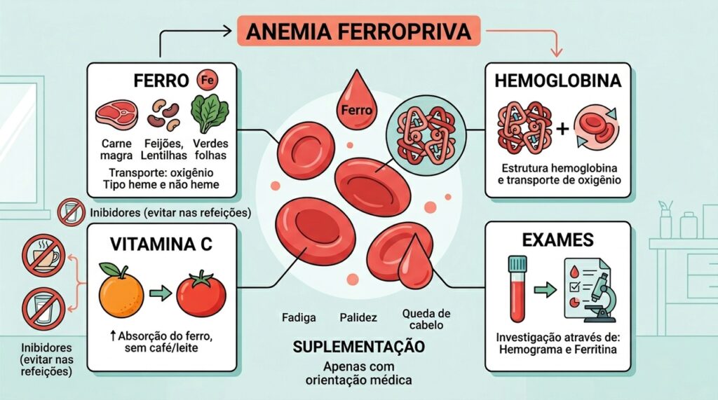 Qual é o principal nutriente para combater a anemia ferropriva e como consumi-lo para aumentar os níveis de ferro no sangue?