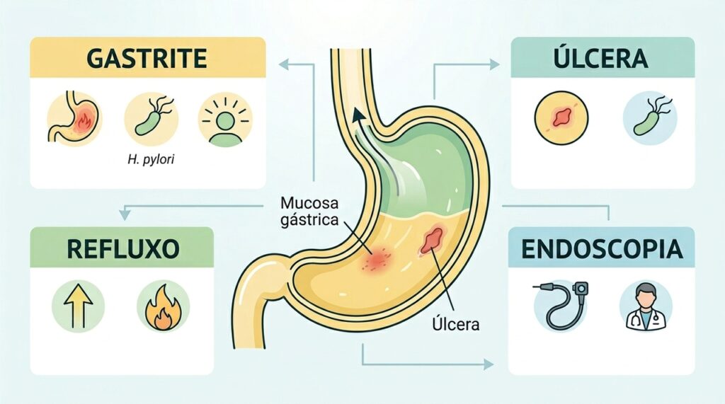 Como diferenciar entre gastrite e outras doenças do estômago, como úlcera ou refluxo
