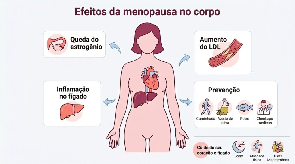 Como o estrogênio ajuda a proteger o coração e o fígado após a menopausa