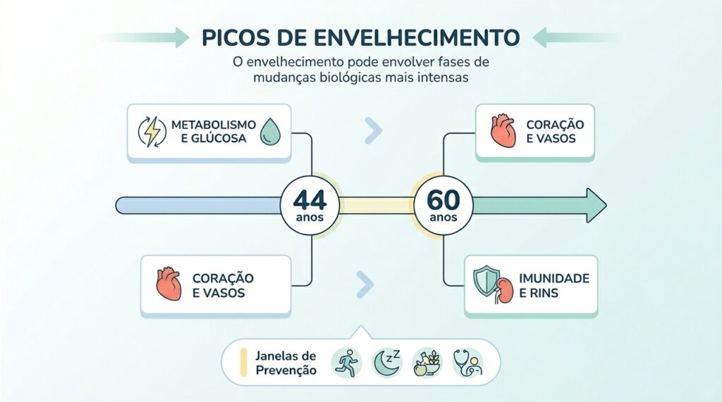 Pesquisa mostra que humanos envelhecem mais rápido em dois picos acentuados