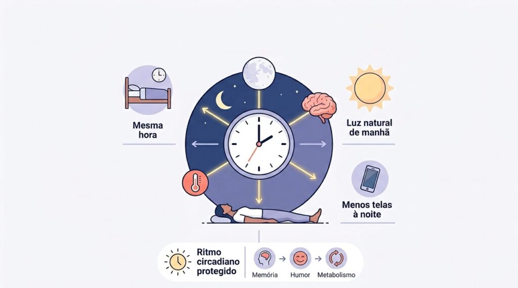Aos 40 anos, não se deve dormir com tanta variação de horários; o cérebro precisa de uma rotina estável para descansar