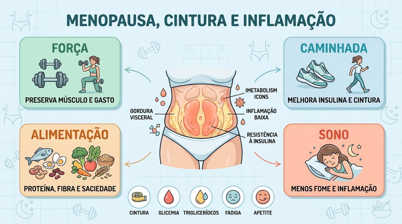 Força, caminhada, alimentação e sono ajudam a reduzir cintura e inflamação.