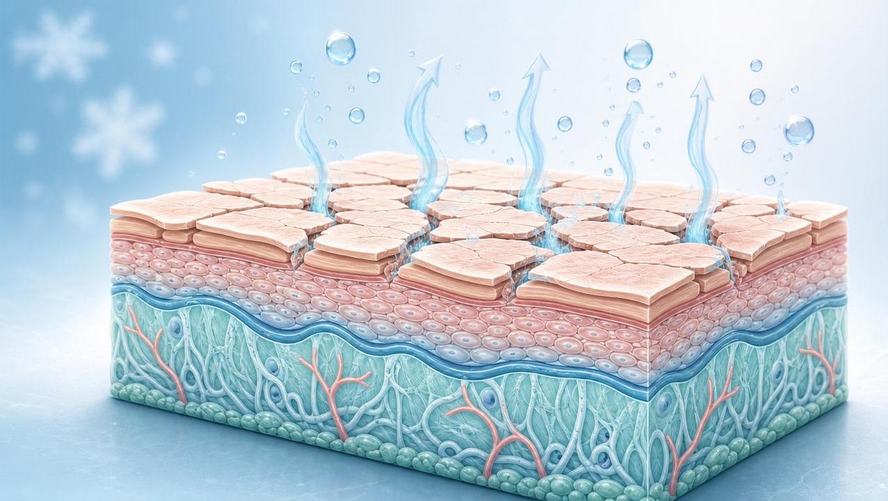 Falha na barreira de ceramidas aumenta a perda de água da pele.