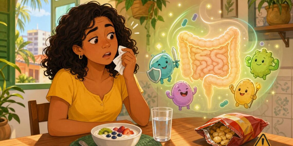 A queda de imunidade frequente não se deve apenas à falta de vitamina C, mas sim ao desequilíbrio do microbioma intestinal que regula as defesas