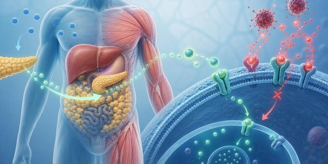 A resistência à insulina não se deve apenas ao excesso de açúcar, mas sim à inflamação crônica silenciosa que bloqueia os receptores celulares e impede a entrada de glicose