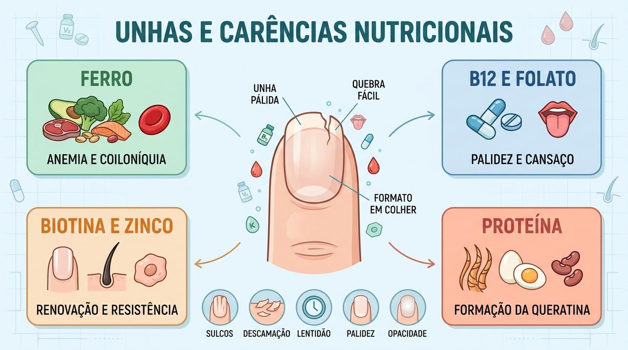 Ferro, complexo B, zinco e proteína influenciam formato, brilho e resistência.