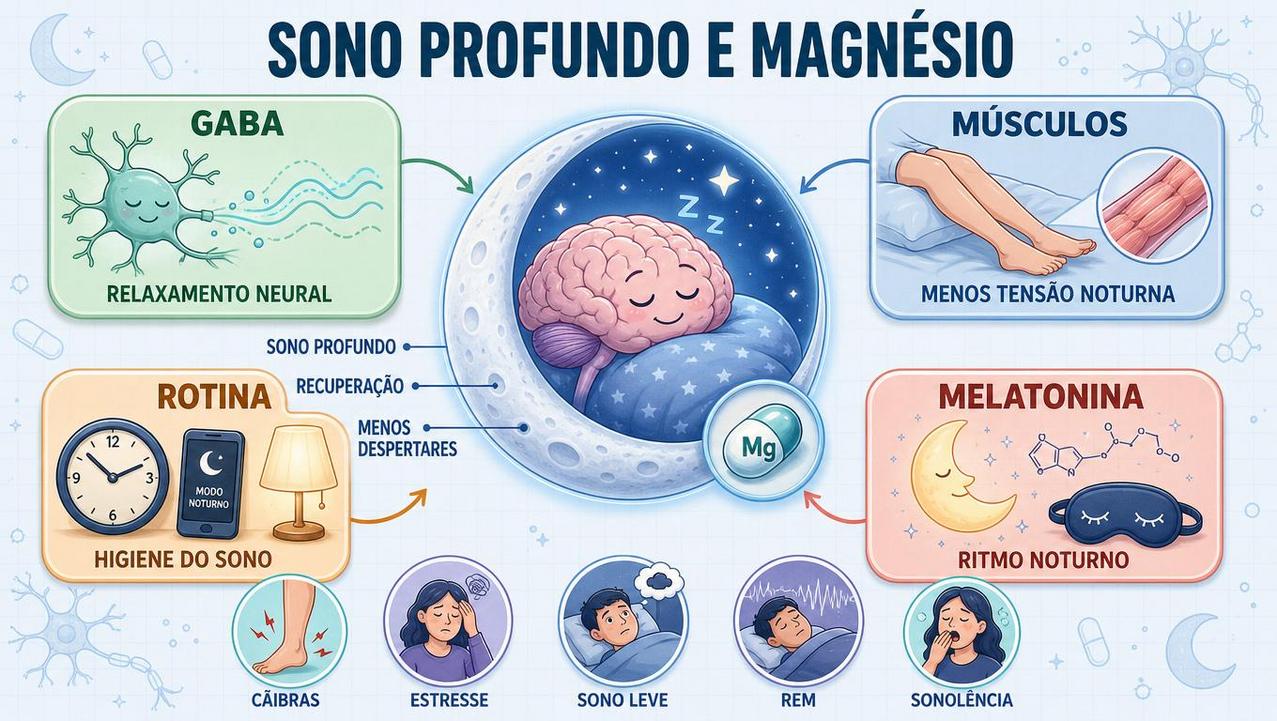 GABA, músculos, rotina e melatonina influenciam a qualidade do sono profundo.