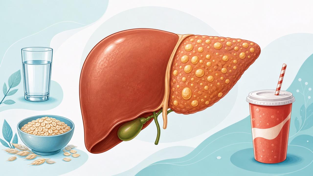 Ilustração mostra como escolhas alimentares influenciam o acúmulo de gordura no fígado.