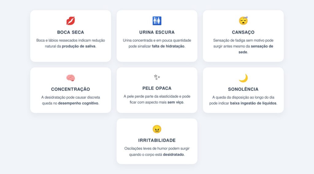 Quais são os sinais sutis de baixa hidratação?