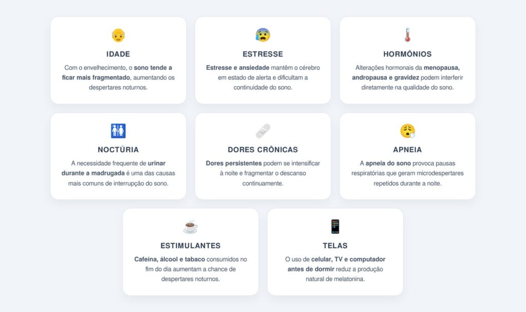 Quais fatores aumentam os despertares noturnos?