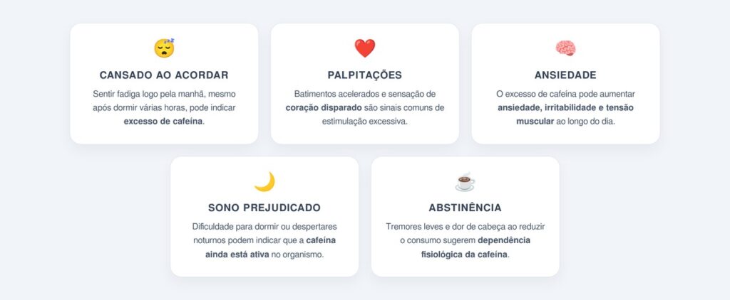 Quais sinais indicam excesso de cafeína no organismo?