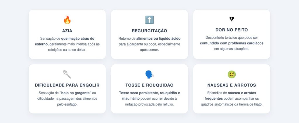 Quais são os sintomas mais comuns da hérnia de hiato?