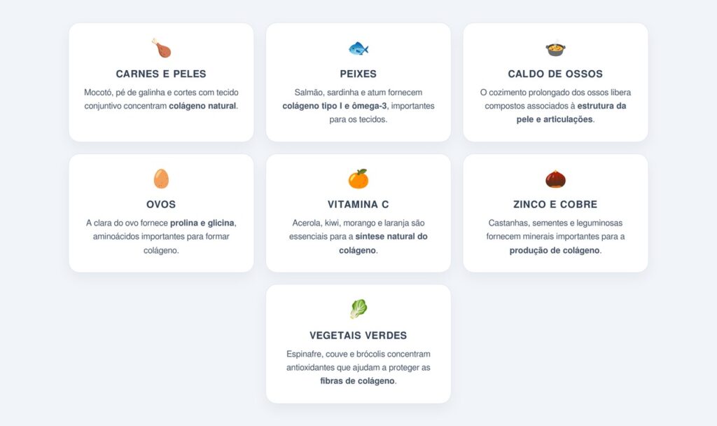Quais alimentos contêm colágeno ou estimulam sua produção?