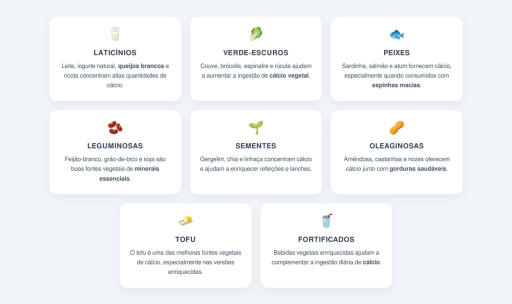 Quais alimentos são as principais fontes de cálcio?