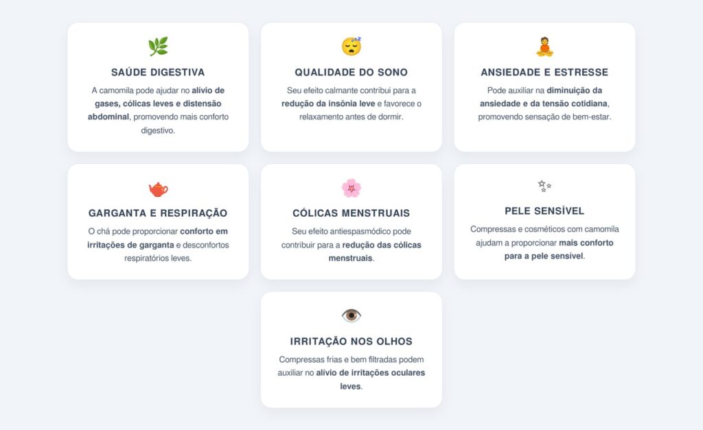 Quais problemas de saúde a camomila ajuda a aliviar?